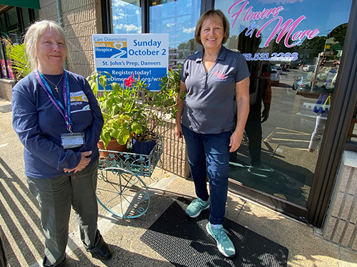 Care Dimensions Hospice Aide Dale Lemure with Pamela Congley, owner of Flowers & More in Peabody