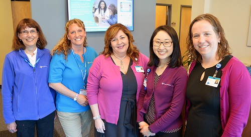 Care Dimensions Hospice Nurse Residency graduates (l-r) Marjorie Lebowitz, Sybil Darcy, Susan LaForest, and Hannah Jung with Director of Research Susan Lysaght Hurley, who oversees the residency program