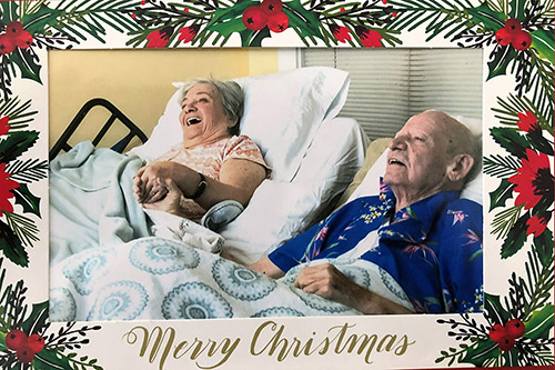 Don and Marie Trainor Christmas card husband and wife hospice patients side by side