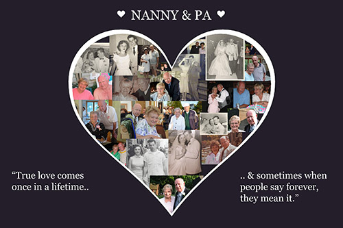 A family photo collage celebrates Don and Marie Trainor’s 63 years of marriage.