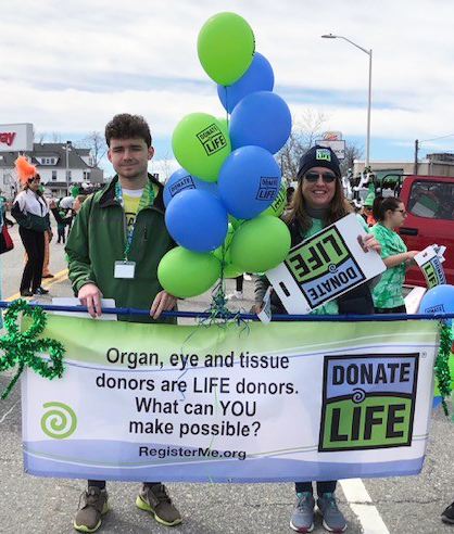 Robin Gould and son Andrew at Donate Life Saint Patrick's Day Parade