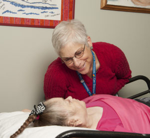 Care Dimensions social worker Susan Haas and hospice patient