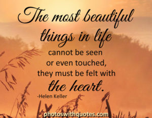 The most beautiful things in life cannot be seen or event touched they must be felt with the heart